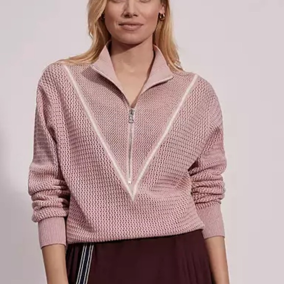 Varley Women's Calva Cotton Open Knit Sweater Pink Mauve 1/2 Zip NWT - Picture 2 of 10